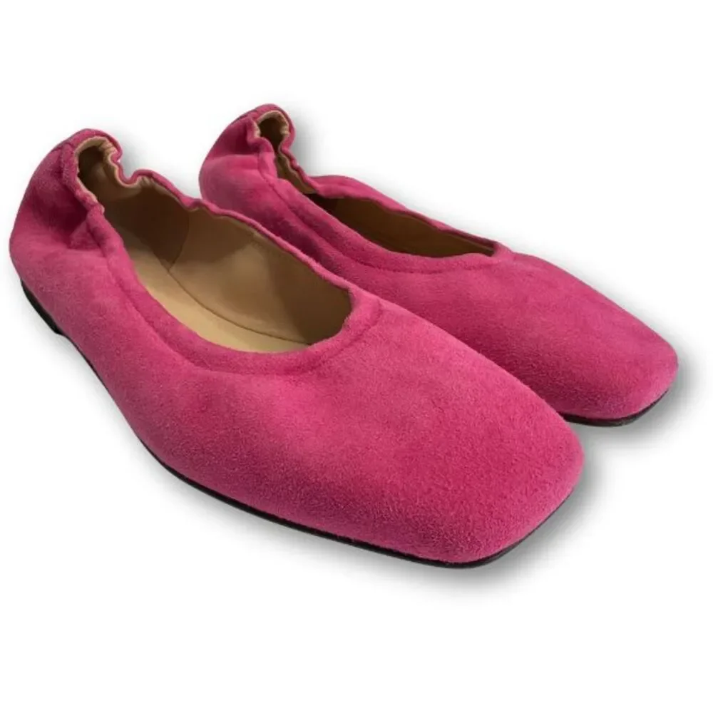 J. Crew Kids Size 5 Anya Scrunchie Ballet Flats in Pink Suede Leather Square Toe
